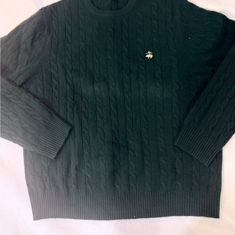 Brooks Brothers Dark Green Cable Knit Crewneck Sweater